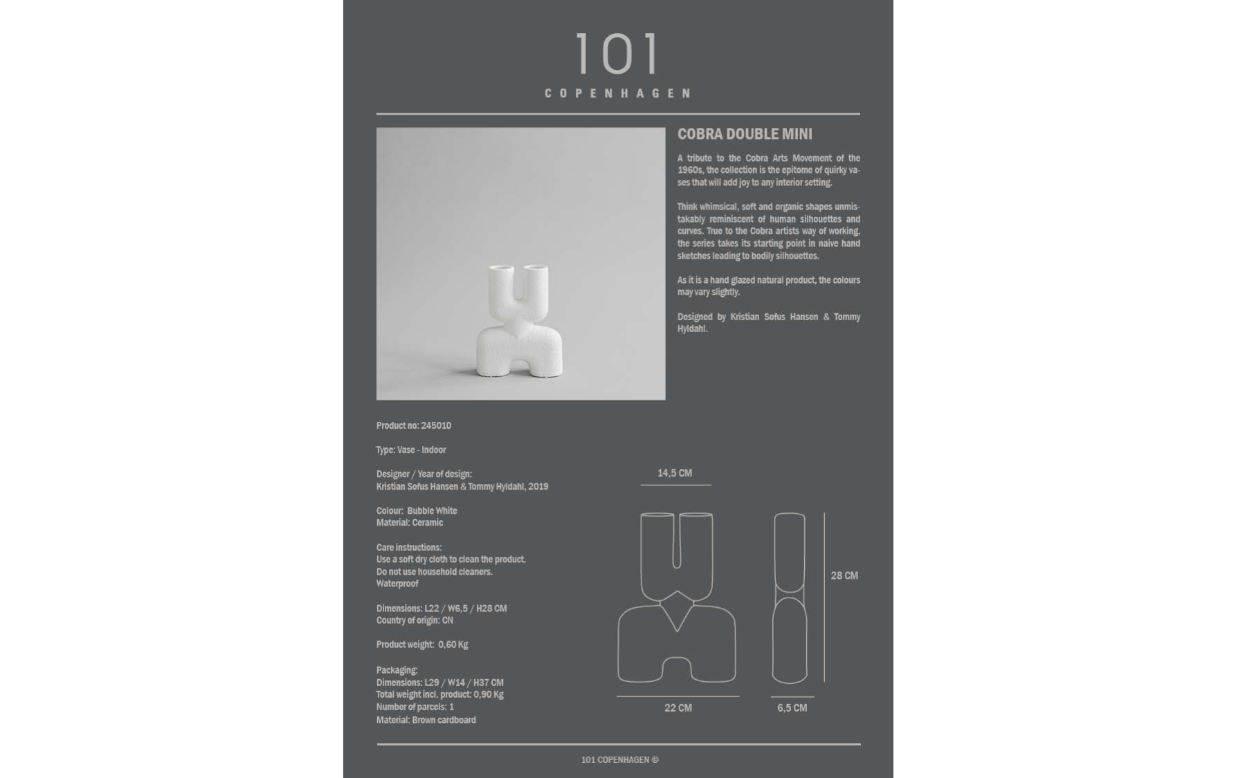 Ваза, скульптура COBRA Double Mini Bubble White от 101 Copenhagen